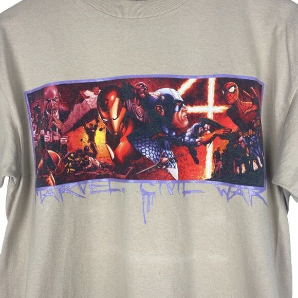 MAD ENGINE Men's Beige Marvel Comics Civil War Crew Neck T Shirt US M - Picture 3 of 7